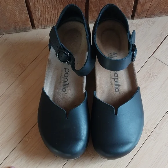 Papillio Black Leather Wedge Mules - Picture 9 of 15